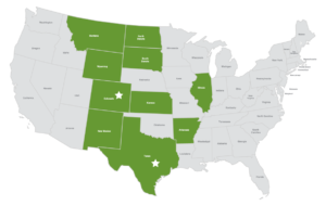 US Map of where Acklam Inc Operates